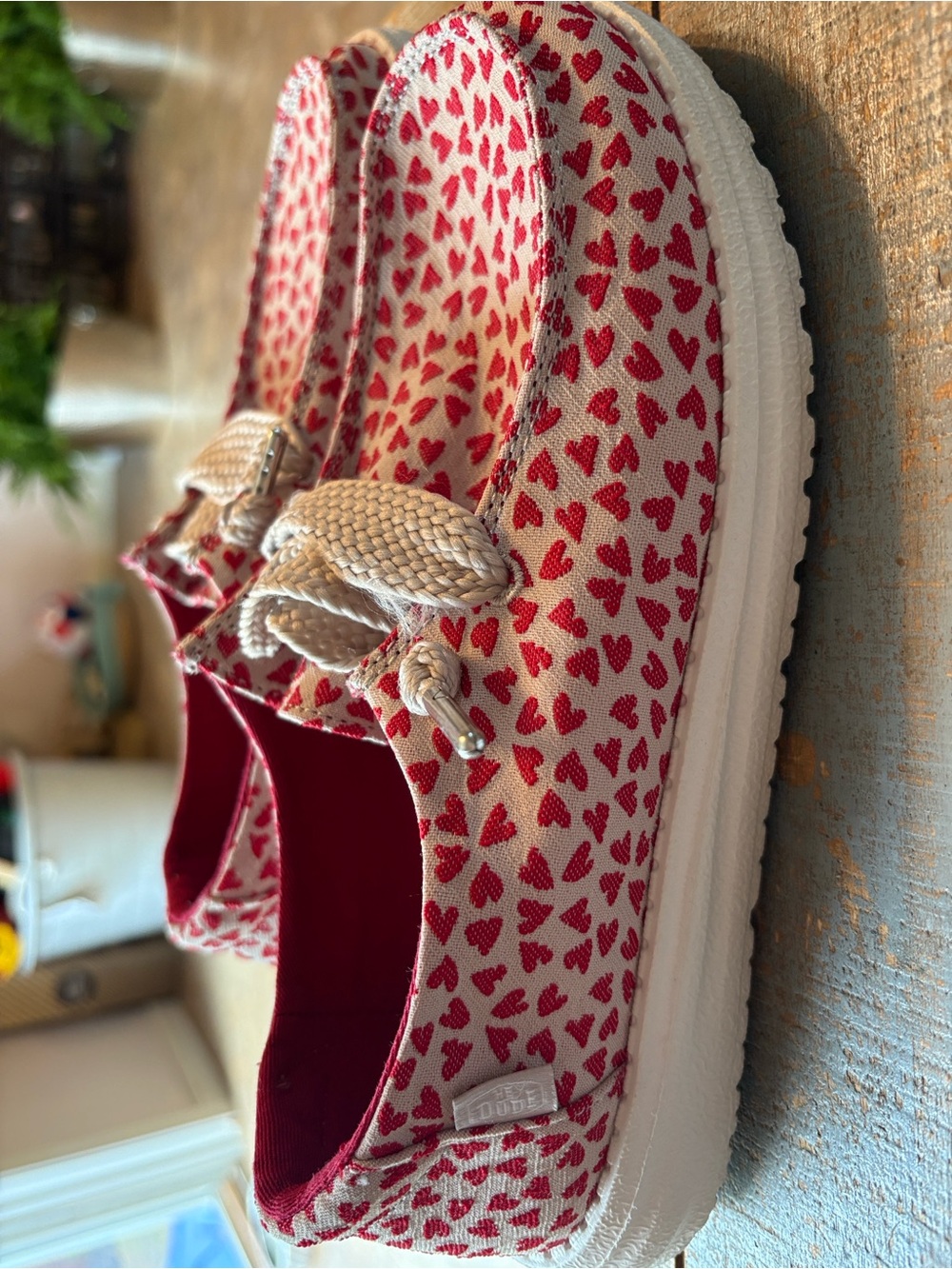 Hey Dude Woman’s size 7 Heart-Print Slip Ons in Red and White - Picture 7 of 15